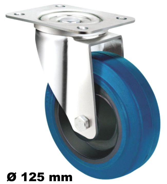 Transportrollen 80 mm Vollgummirad Schwerlastrollen Blue wheels Lenkrolle Bremse 